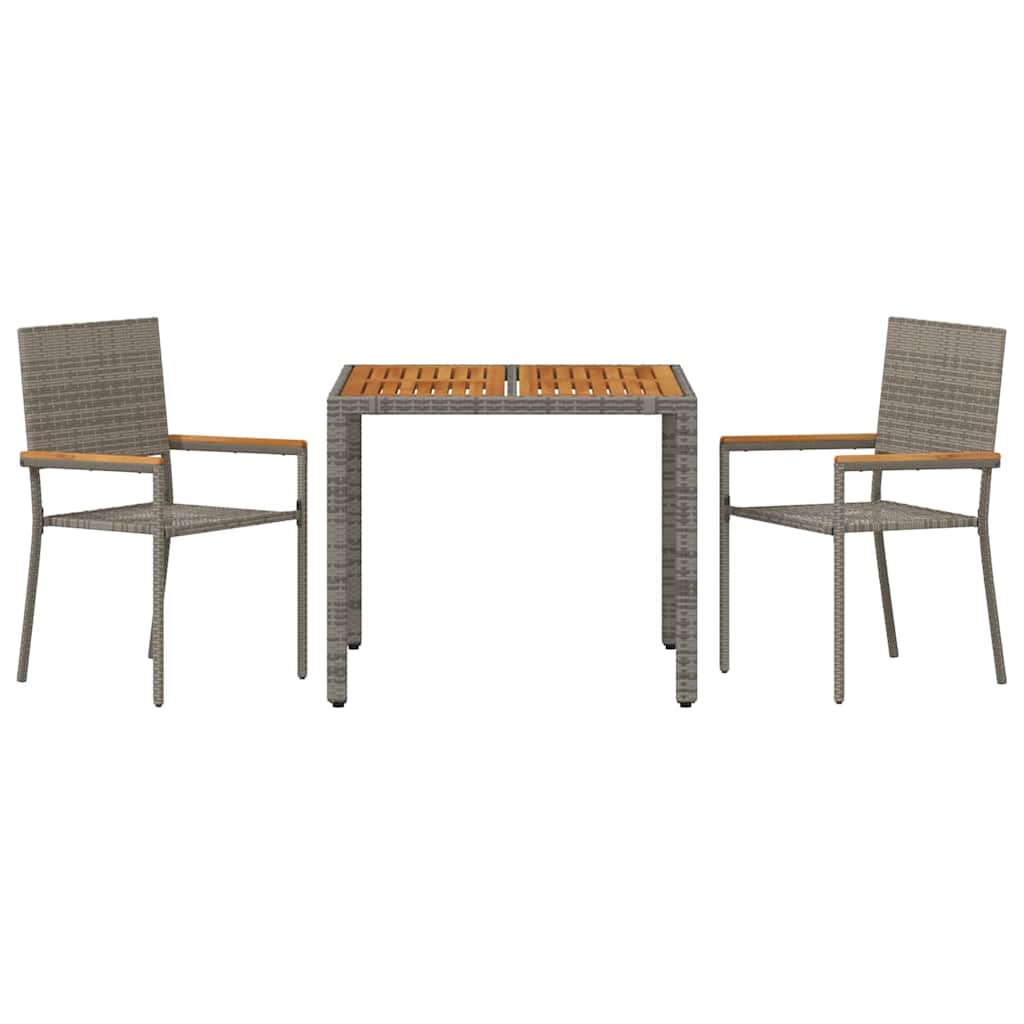 Tuin eettafelset 3 pcs Grijs poly rattan