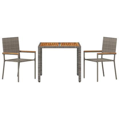 Tuin eettafelset 3 pcs Grijs poly rattan