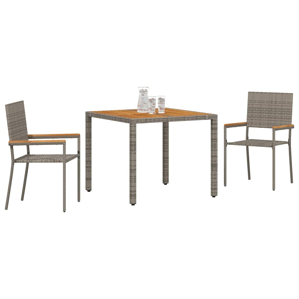 Tuin eettafelset 3 pcs Grijs poly rattan