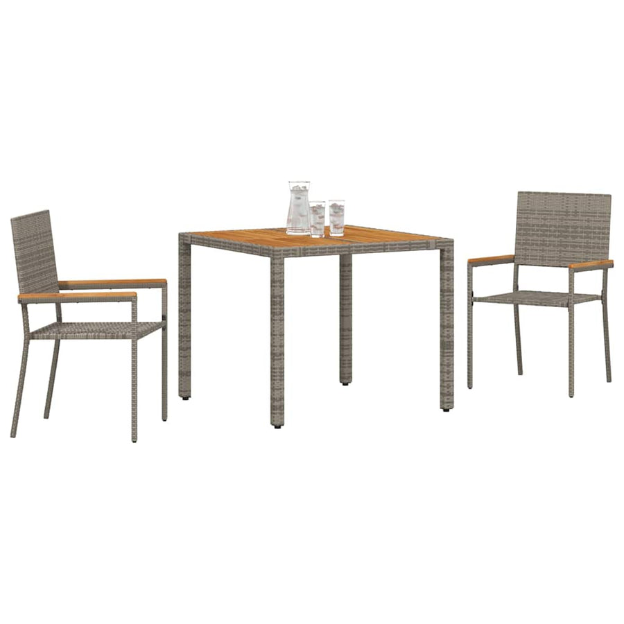 Tuin eettafelset 3 pcs Grijs poly rattan