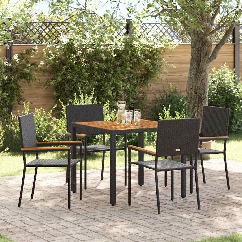 Tuin Eettafelset 5 Pcs Poly Rattan Vierzitsbank 90 cm tafellengte Zwart