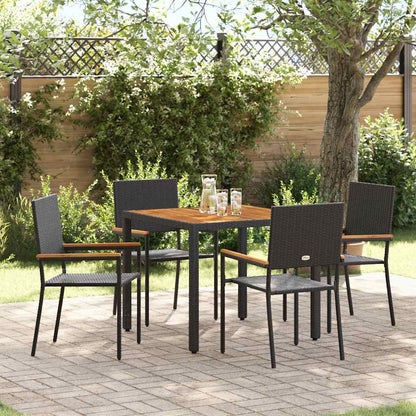 Tuin Eettafelset 5 Pcs Poly Rattan Vierzitsbank 90 cm tafellengte Zwart