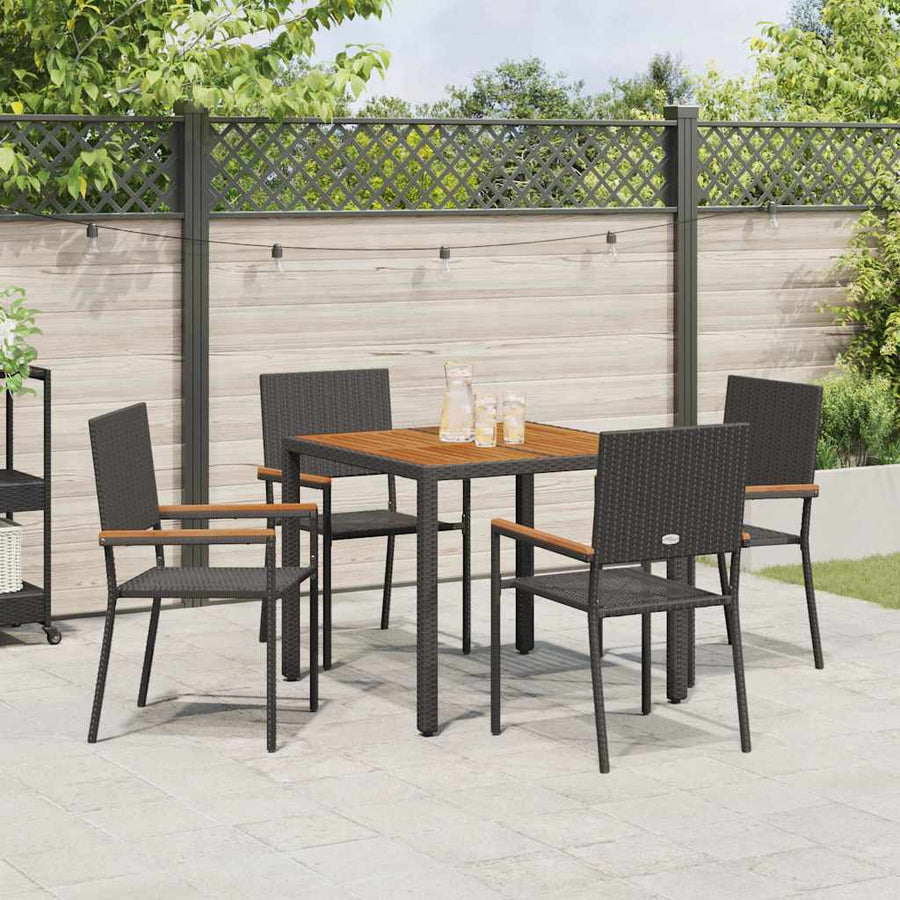 Tuin Eettafelset 5 Pcs Poly Rattan Vierzitsbank 90 cm tafellengte Zwart