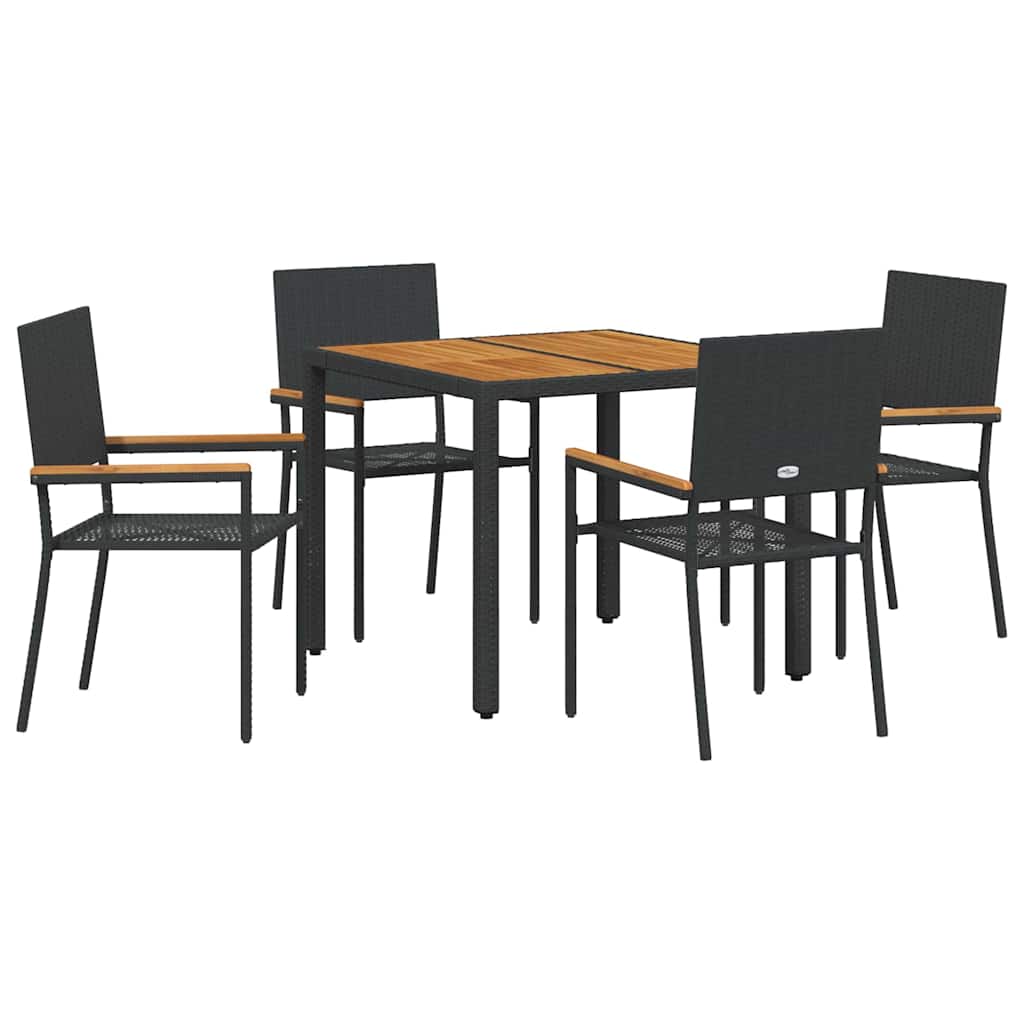 Tuin Eettafelset 5 Pcs Poly Rattan Vierzitsbank 90 cm tafellengte Zwart