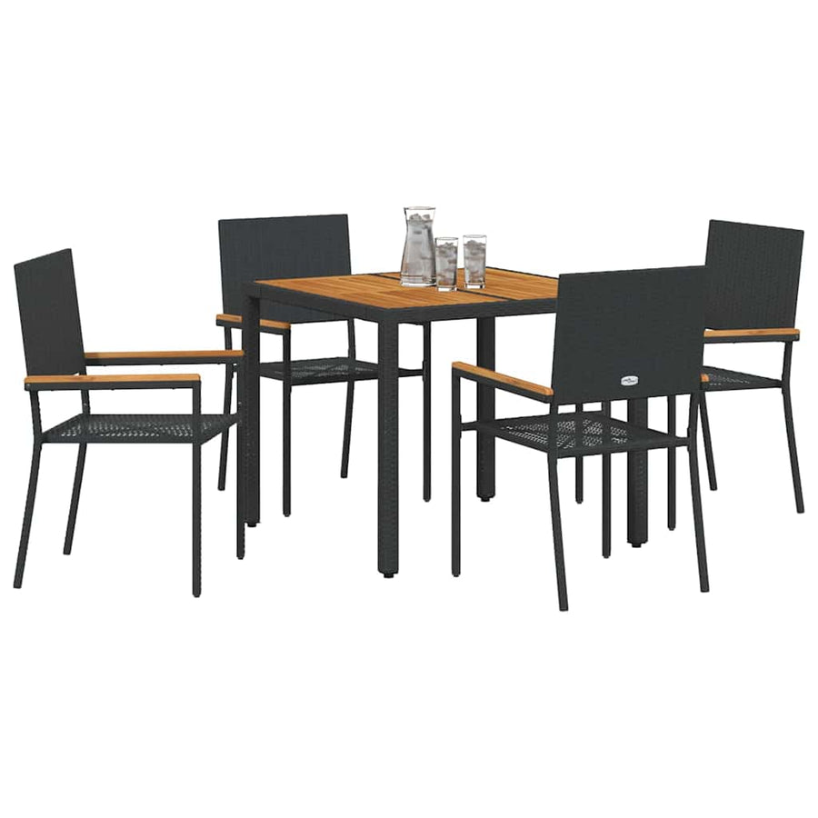 Tuin Eettafelset 5 Pcs Poly Rattan Vierzitsbank 90 cm tafellengte Zwart