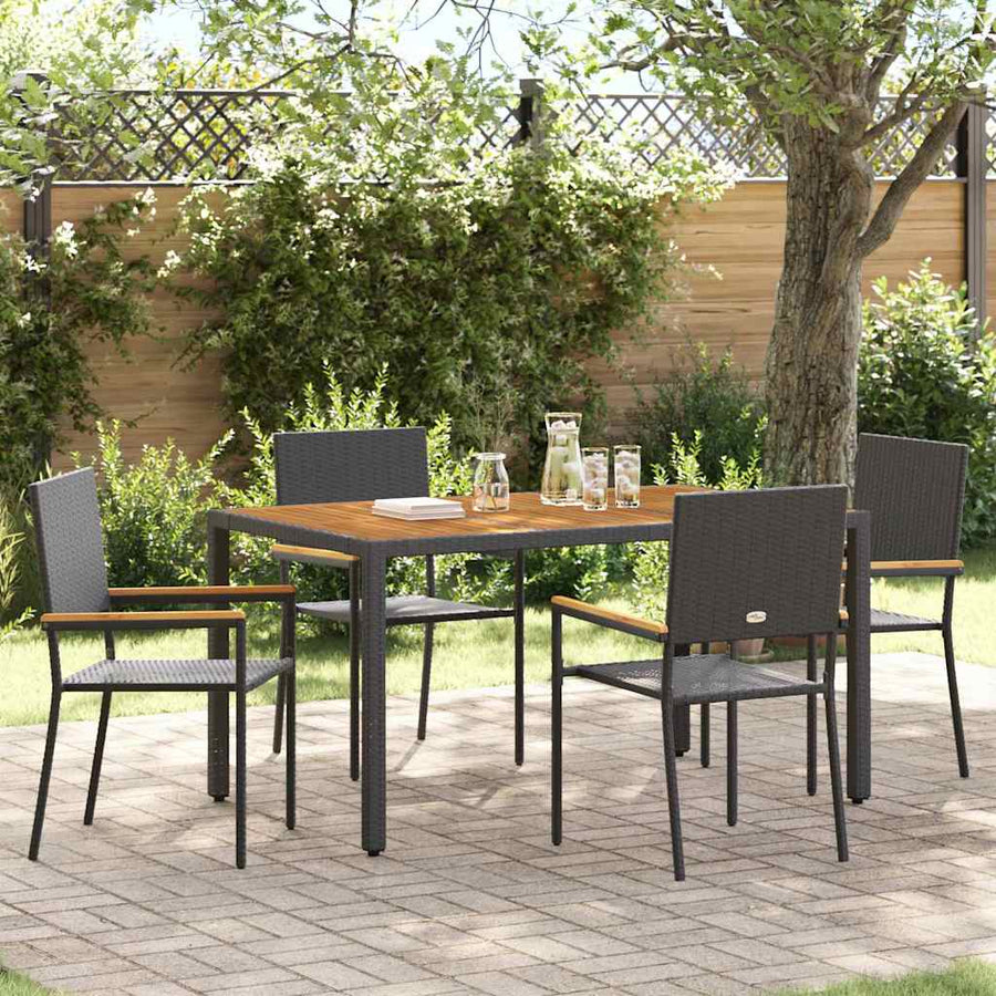 Tuin eettafelset 5 pcs Zwart poly rattan