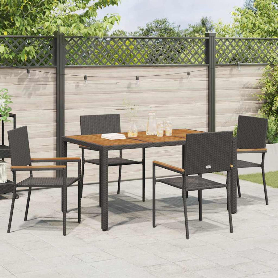 Tuin eettafelset 5 pcs Zwart poly rattan