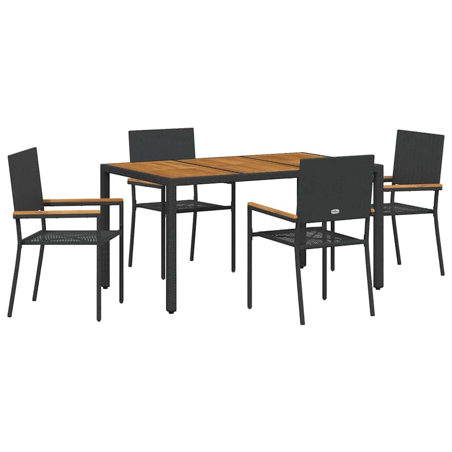 Tuin eettafelset 5 pcs Zwart poly rattan