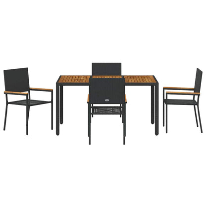 Tuin eettafelset 5 pcs Zwart poly rattan