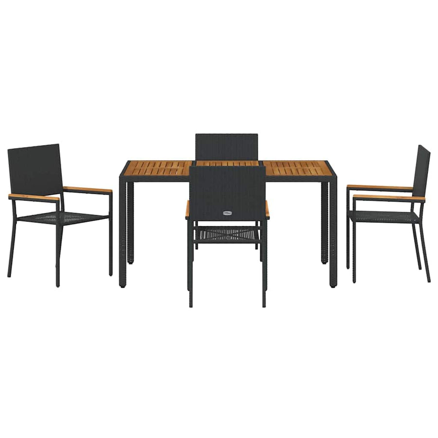 Tuin eettafelset 5 pcs Zwart poly rattan