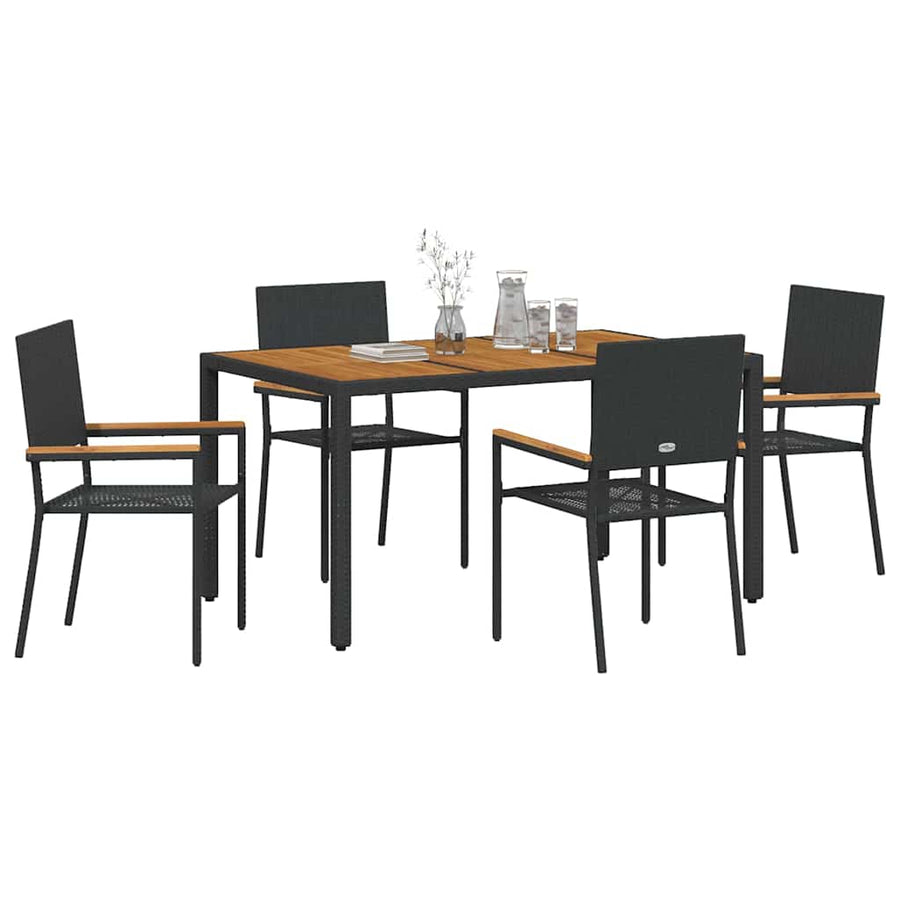 Tuin eettafelset 5 pcs Zwart poly rattan