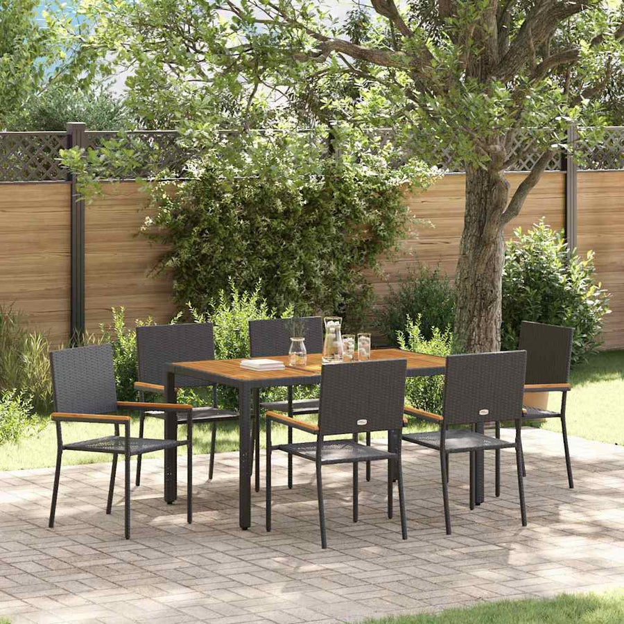 Tuin eettafelset 7 pcs Zwart poly rattan