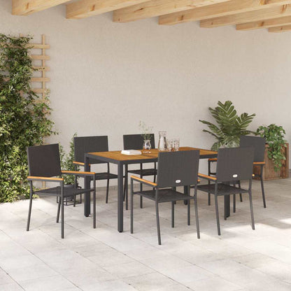 Tuin eettafelset 7 pcs Zwart poly rattan