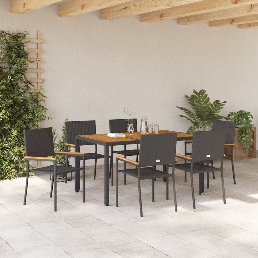 Tuin eettafelset 7 pcs Zwart poly rattan
