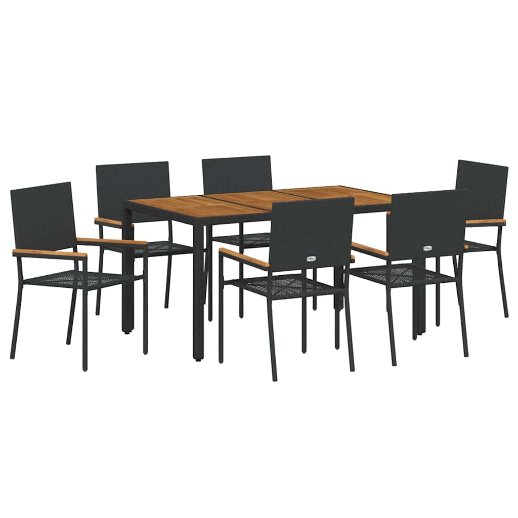 Tuin eettafelset 7 pcs Zwart poly rattan