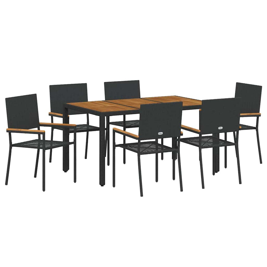 Tuin eettafelset 7 pcs Zwart poly rattan