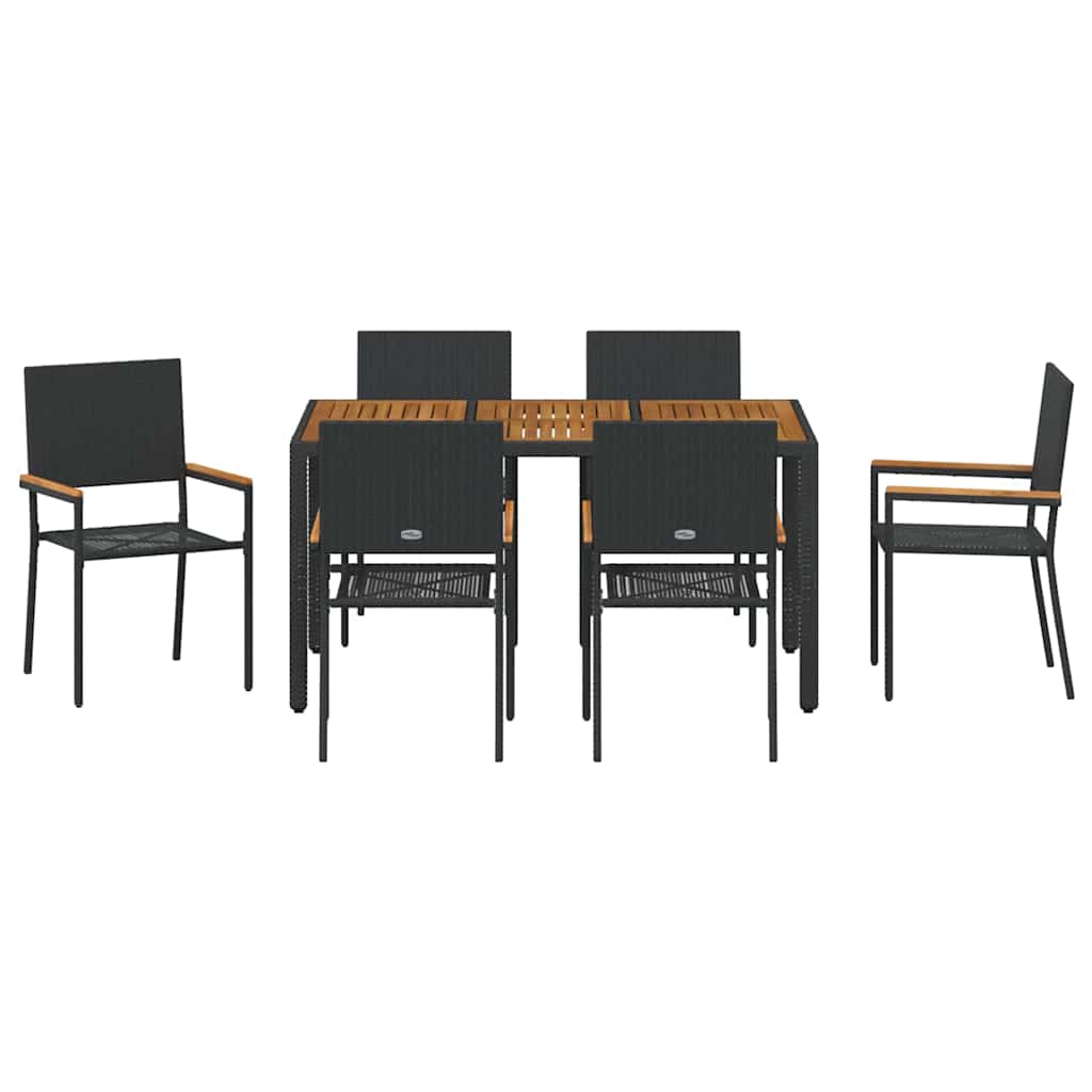 Tuin eettafelset 7 pcs Zwart poly rattan