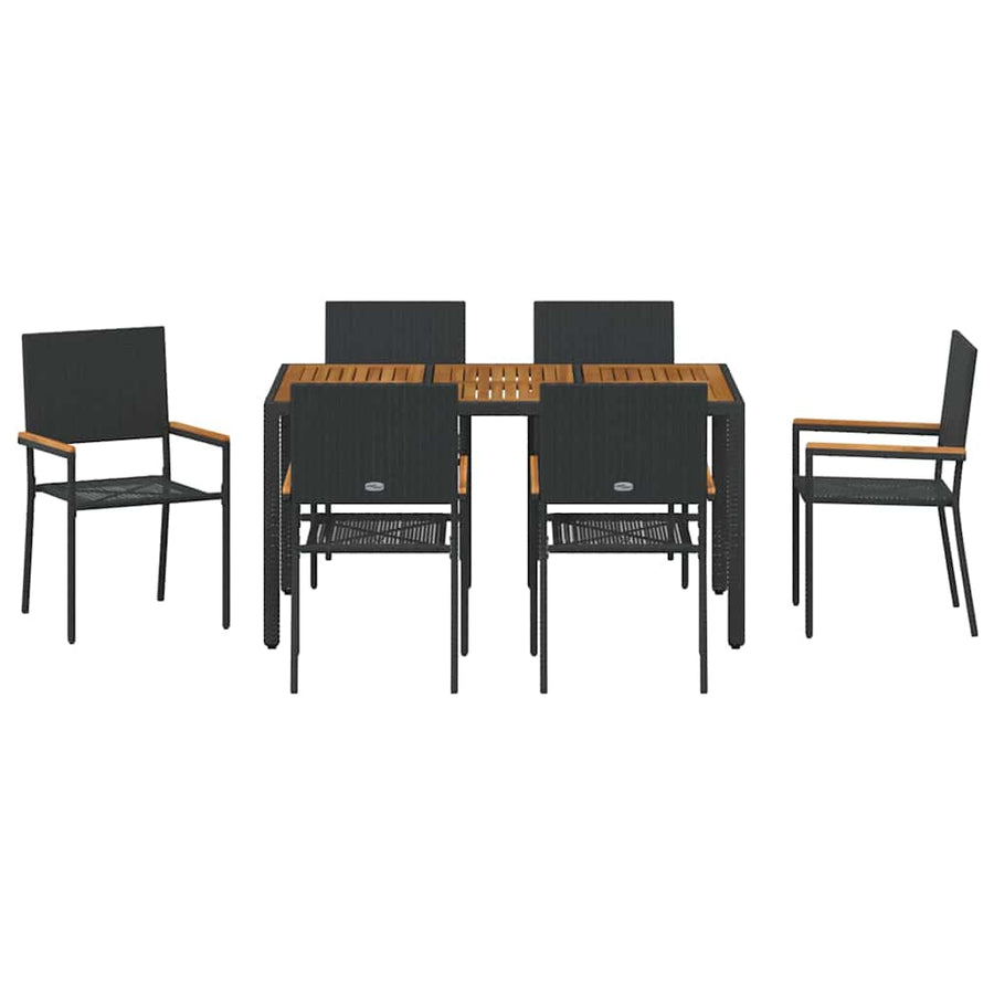Tuin eettafelset 7 pcs Zwart poly rattan