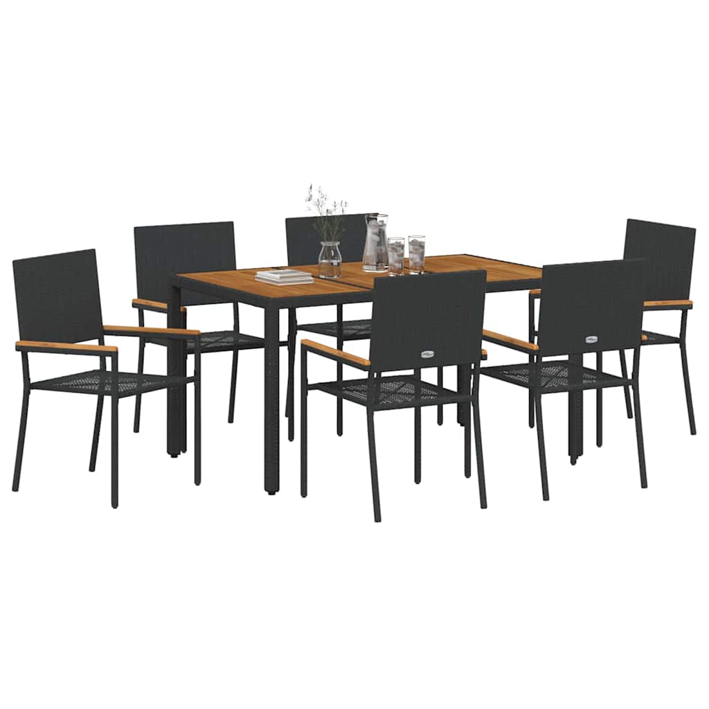 Tuin eettafelset 7 pcs Zwart poly rattan