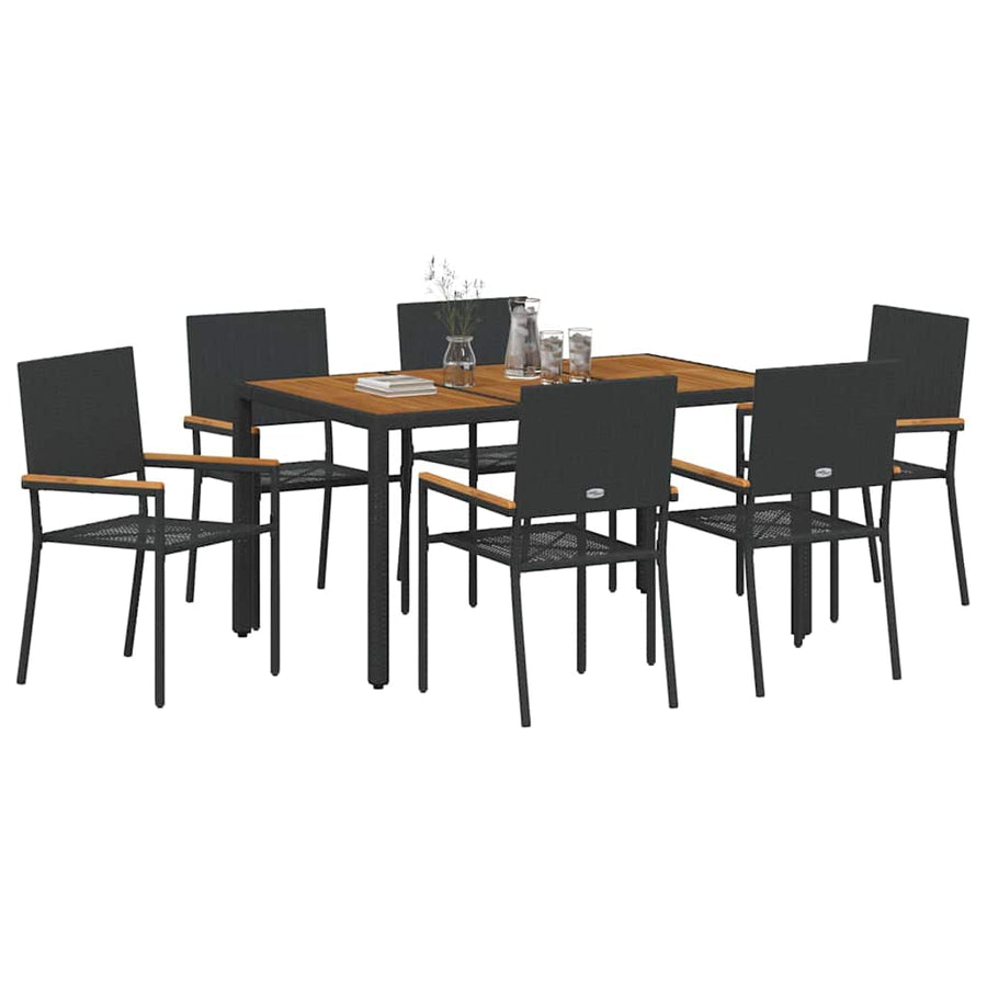 Tuin eettafelset 7 pcs Zwart poly rattan