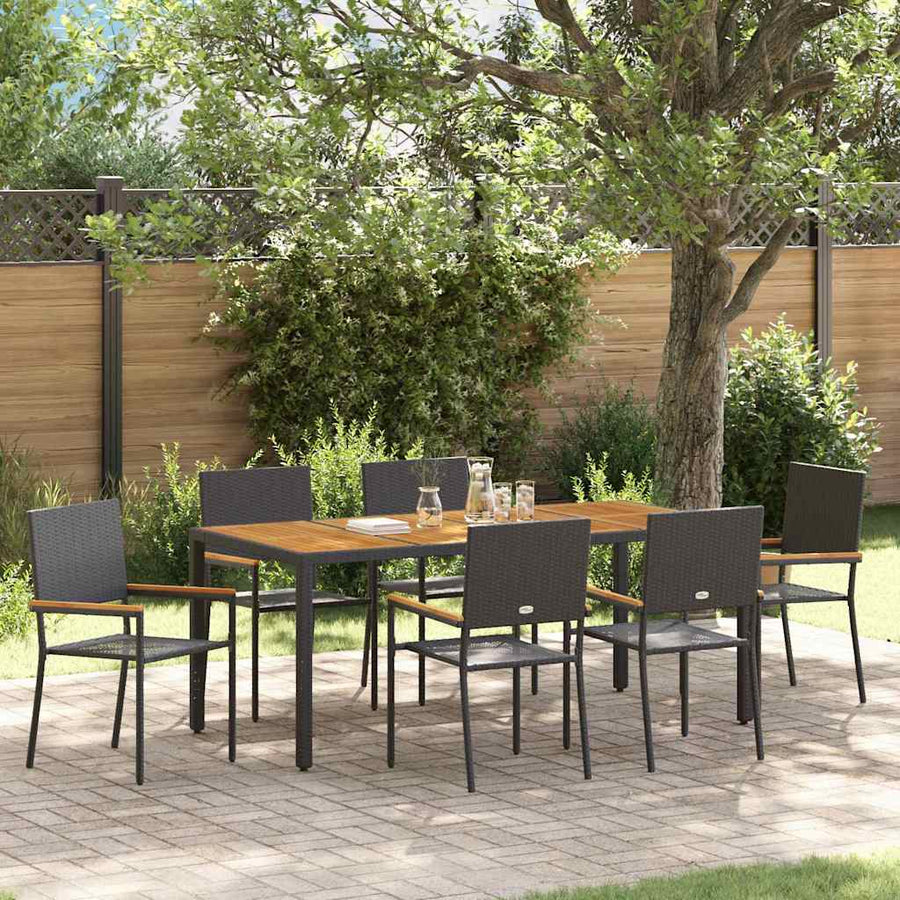 Tuin eettafelset 7 pcs Zwart poly rattan