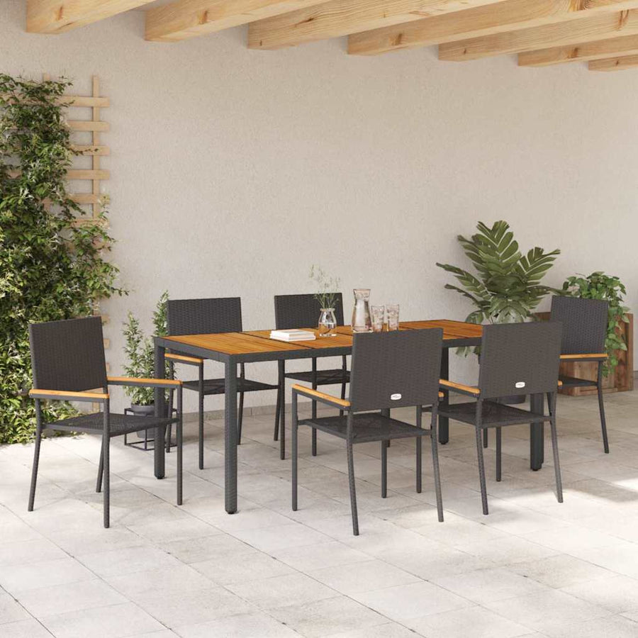 Tuin eettafelset 7 pcs Zwart poly rattan