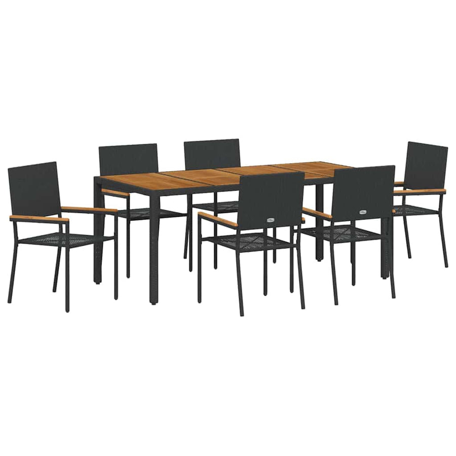 Tuin eettafelset 7 pcs Zwart poly rattan