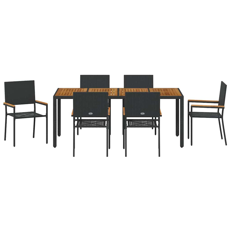 Tuin eettafelset 7 pcs Zwart poly rattan