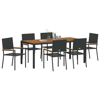 Tuin eettafelset 7 pcs Zwart poly rattan