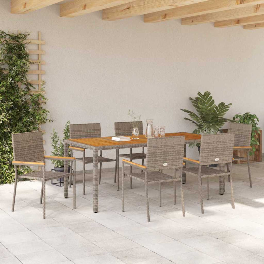 Tuin eettafelset 7 pcs Grijs poly rattan
