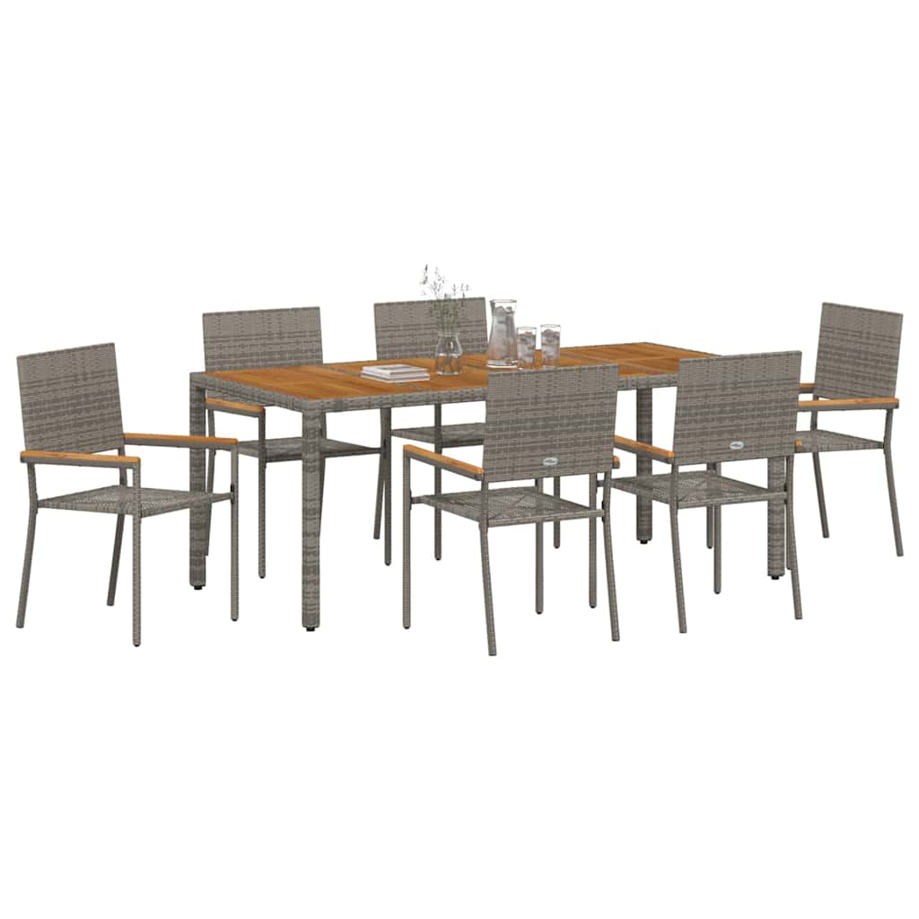 Tuin eettafelset 7 pcs Grijs poly rattan