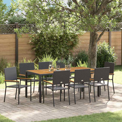 Tuin eettafelset 9 pcs Zwart poly rattan
