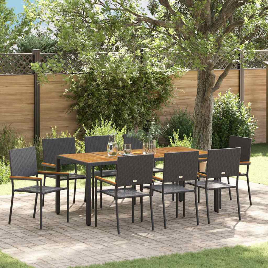 Tuin eettafelset 9 pcs Zwart poly rattan