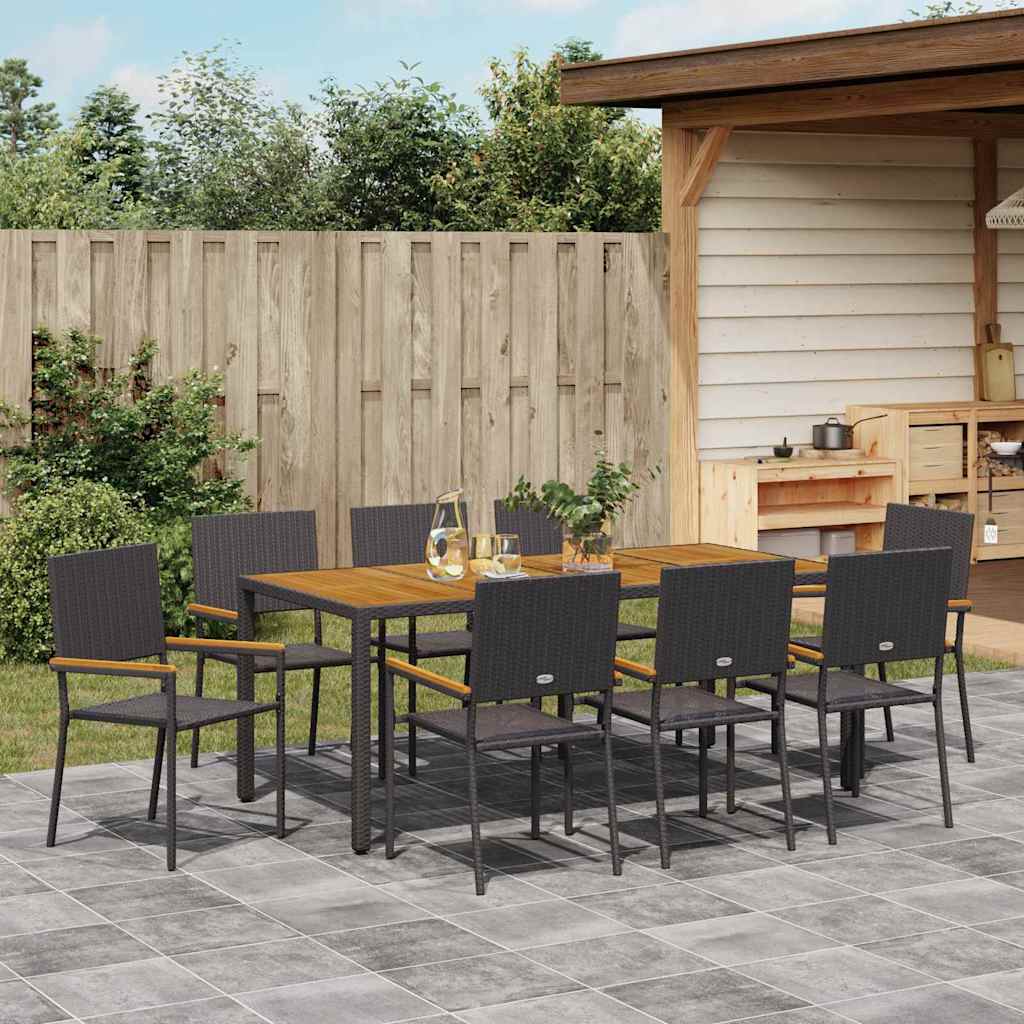 Tuin eettafelset 9 pcs Zwart poly rattan