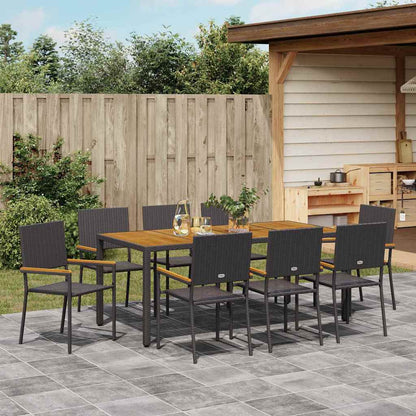 Tuin eettafelset 9 pcs Zwart poly rattan
