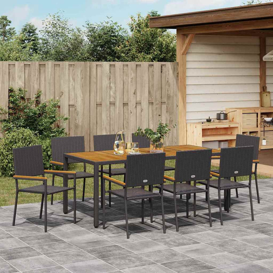 Tuin eettafelset 9 pcs Zwart poly rattan