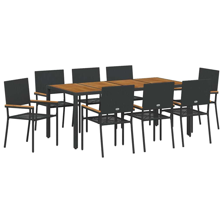 Tuin eettafelset 9 pcs Zwart poly rattan