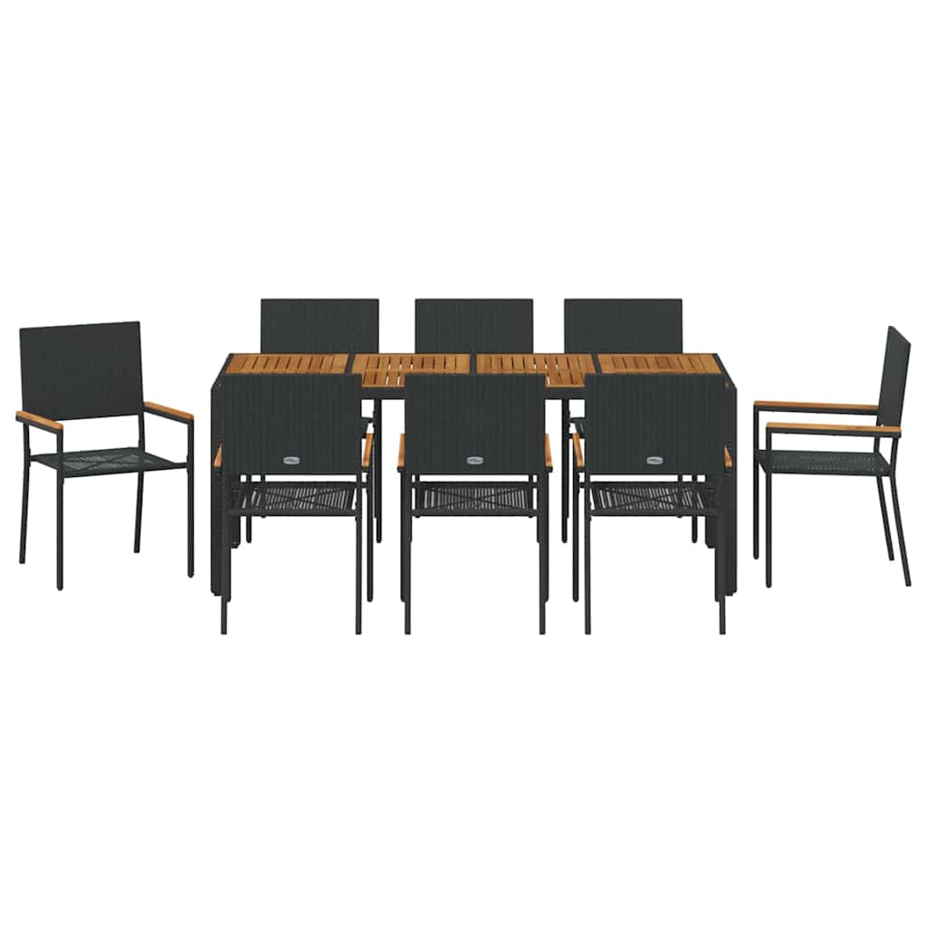 Tuin eettafelset 9 pcs Zwart poly rattan