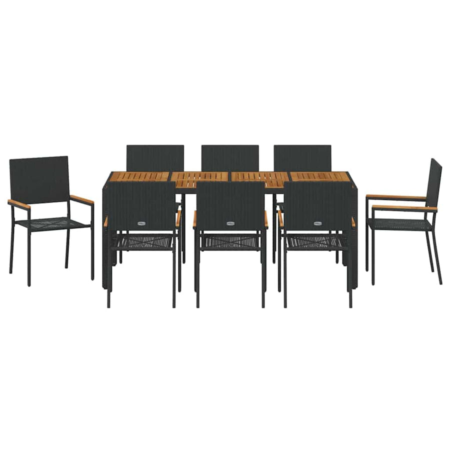 Tuin eettafelset 9 pcs Zwart poly rattan
