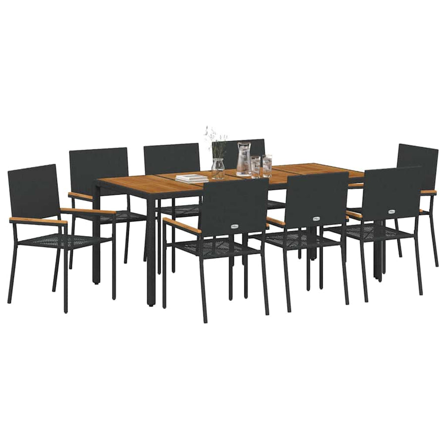 Tuin eettafelset 9 pcs Zwart poly rattan