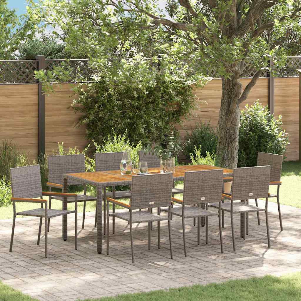 Tuin eettafelset 9 pcs Grijs poly rattan