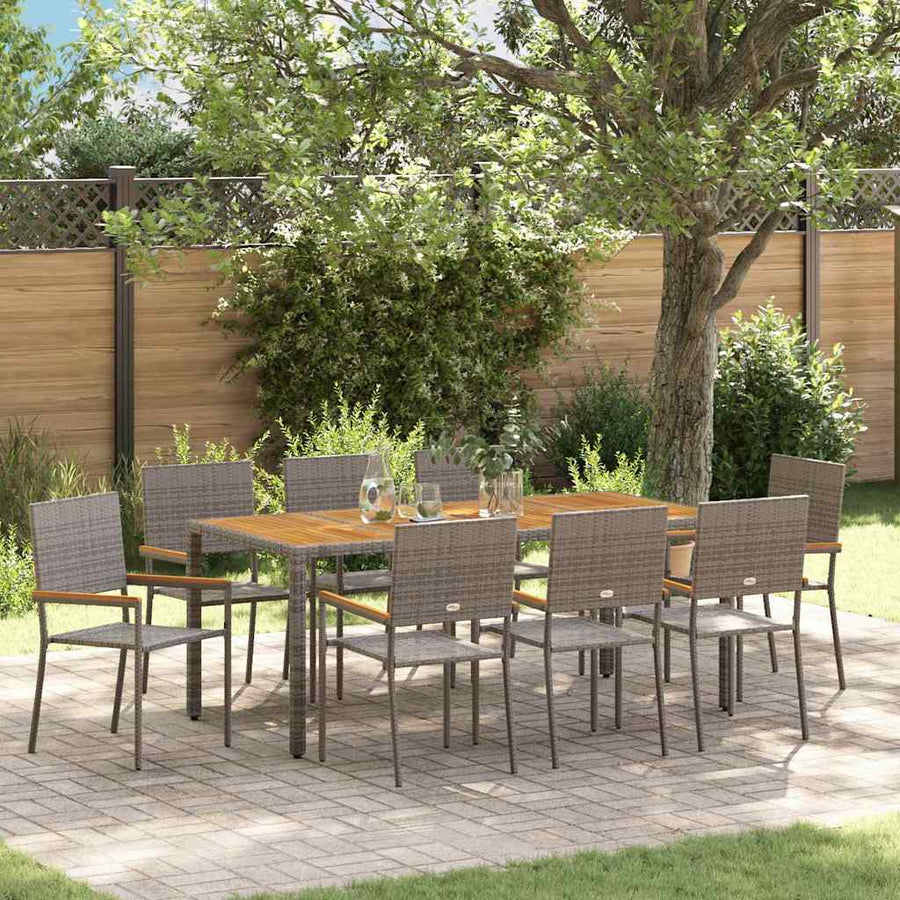 Tuin eettafelset 9 pcs Grijs poly rattan