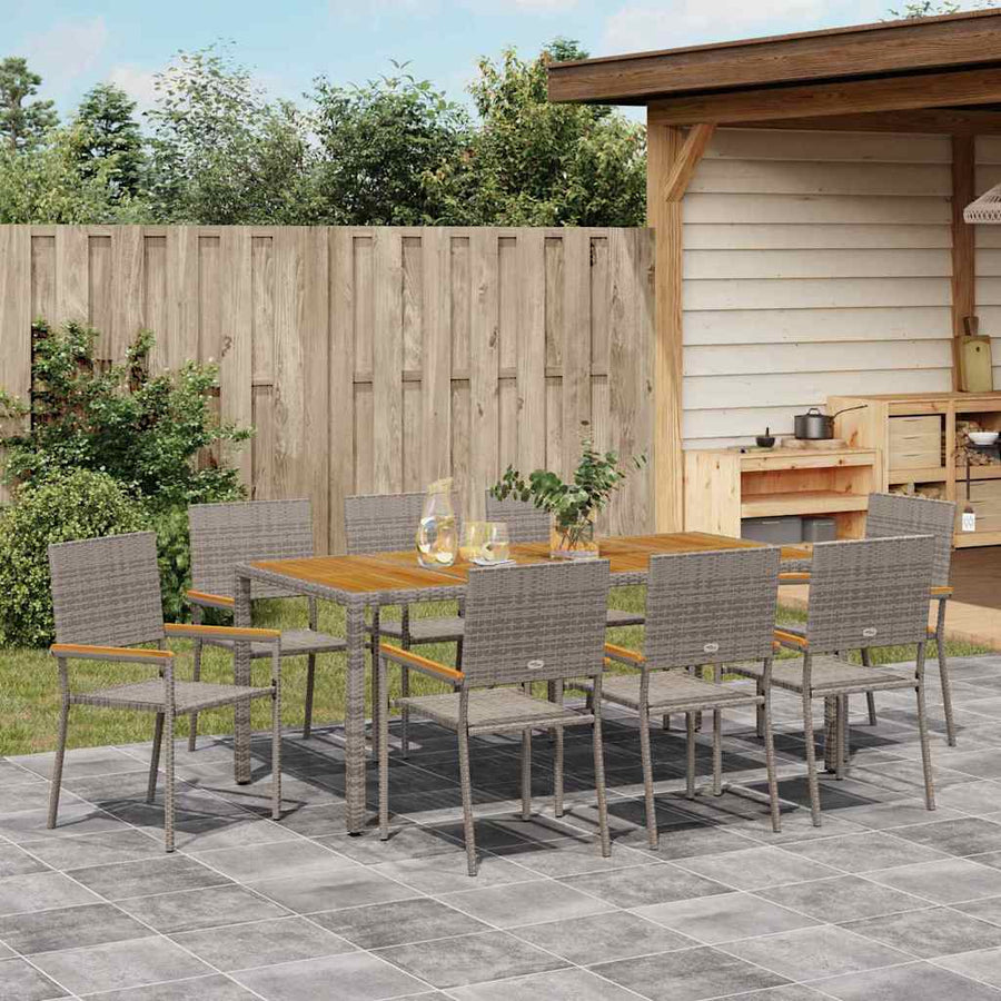 Tuin eettafelset 9 pcs Grijs poly rattan