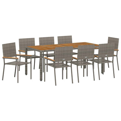 Tuin eettafelset 9 pcs Grijs poly rattan