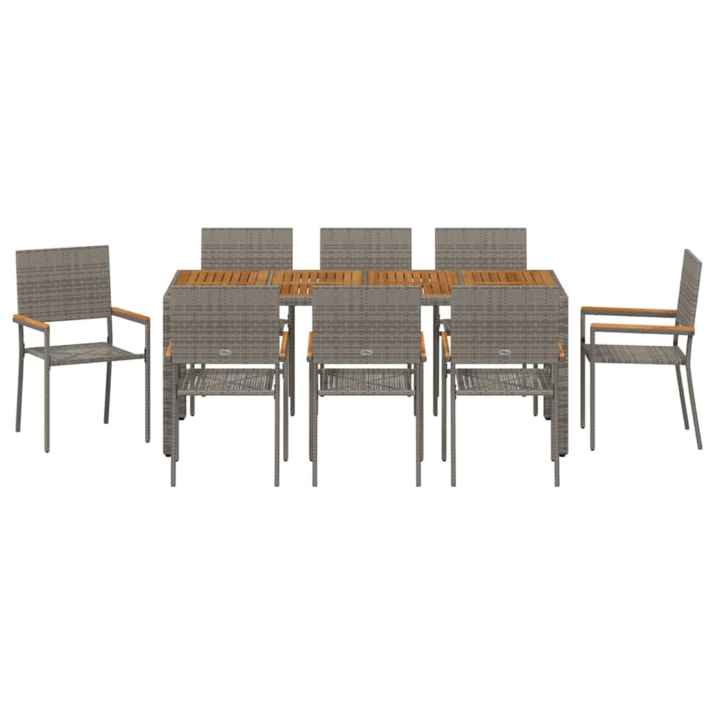 Tuin eettafelset 9 pcs Grijs poly rattan