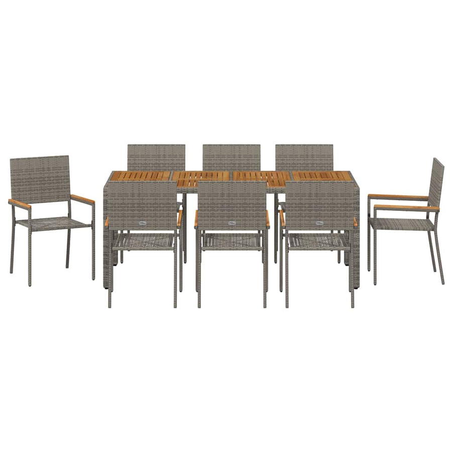 Tuin eettafelset 9 pcs Grijs poly rattan
