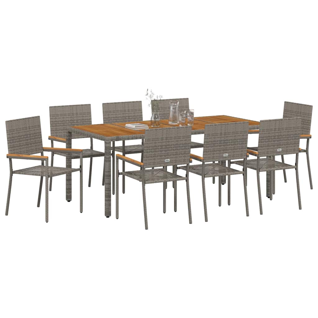 Tuin eettafelset 9 pcs Grijs poly rattan