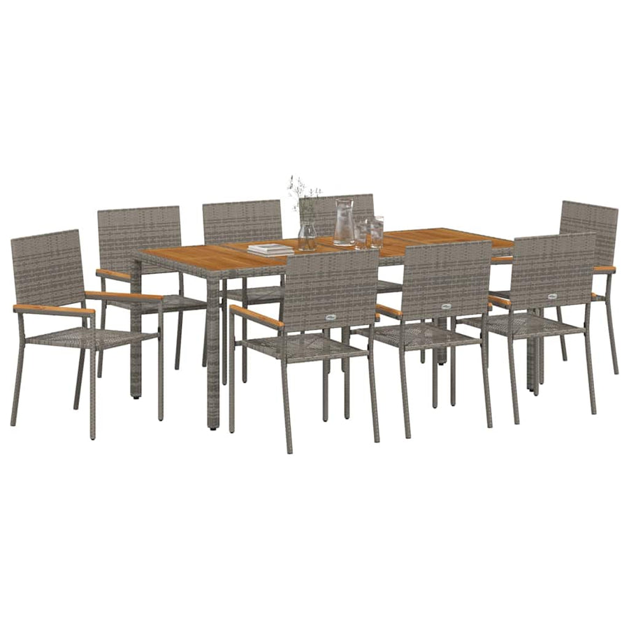 Tuin eettafelset 9 pcs Grijs poly rattan