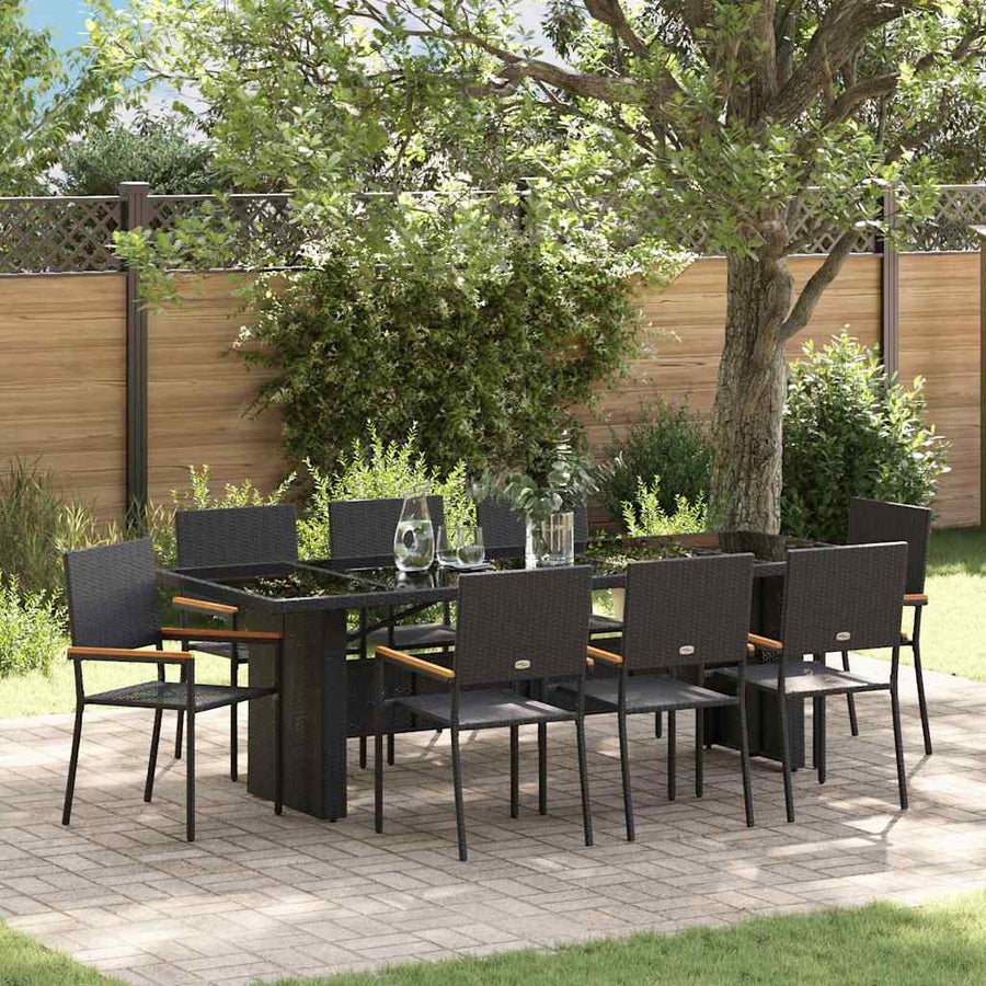 Tuin Eetset 9 pcs Zwart Poly riet