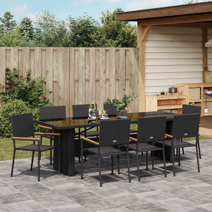 Tuin Eetset 9 pcs Zwart Poly riet